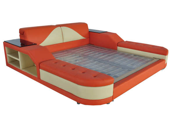 Design de Luxe Bett + USB Polsterung Hotel Moderne Betten Leder 140/160/180/200