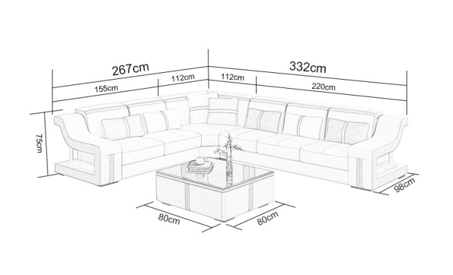 XXL Ecksofa Sofa mit USB Eck Wohnzimmercouch Sofa Couch Tisch Polster Sitz Leder