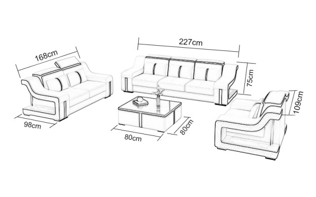 Design Couchgarnitur mit USB Set Wohnzimmer Set 3+2+1 + Couchtisch Modern