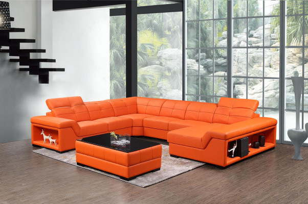 XXL Garnitur Designer Wohnlandschaft Ecksofa Sofa Couch U-Form Tisch Leder Neu