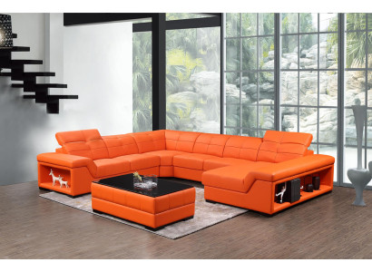 XXL Garnitur Designer Wohnlandschaft Ecksofa Sofa Couch U-Form Tisch Leder Neu