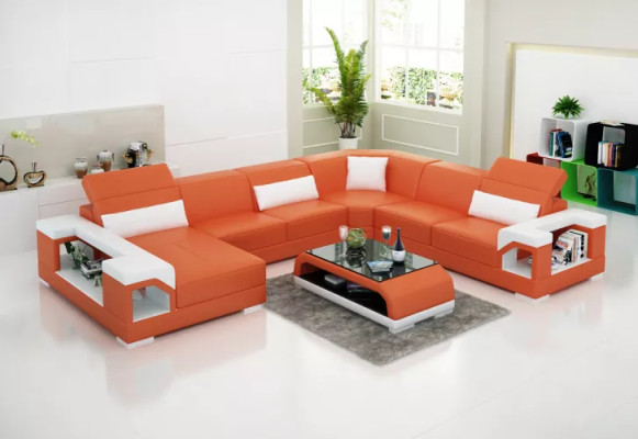 Ecksofa Wohnlandschaft Eckcouch Eckgarnitur Polster Sofa UForm Ledersofa Couch