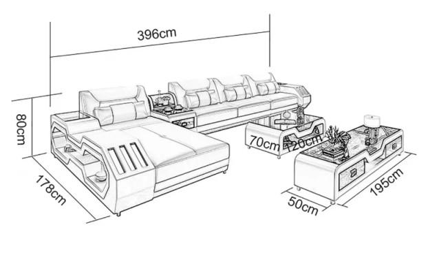 Ecksofa LForm Tisch Couchtisch Sideboard Sofa Ledersofa Ecksofa Polster 3tlg Set