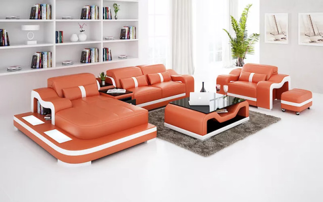 Designer Sofa Ecksofa L Form Sessel Sitzpolster Polster Wohnlandschaft Ledersofa