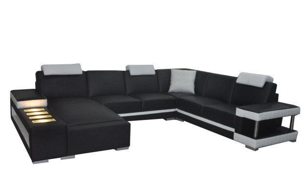 Designer Leder Polster Ecke Sofa mit USB Polster Eck Landschaft Zimmer Big Leder