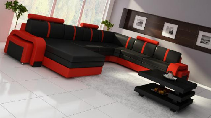 Ecksofa Eckcouch NEU Wohnlandschaft Sofa Polster Ledersofa mit USB Ledergarnitur