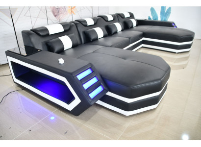 Ledersofa Sofa Modernes Polster Leder Wohnlandschaft Design Ecksofa Couch Stoff