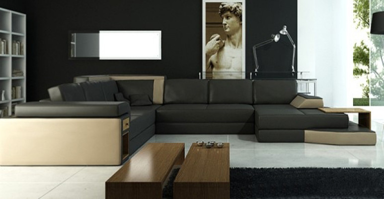 XXL Design Ecksofa Big Sofa mit USB Couch Wohlandschaft U Form Leder Textil Ecke