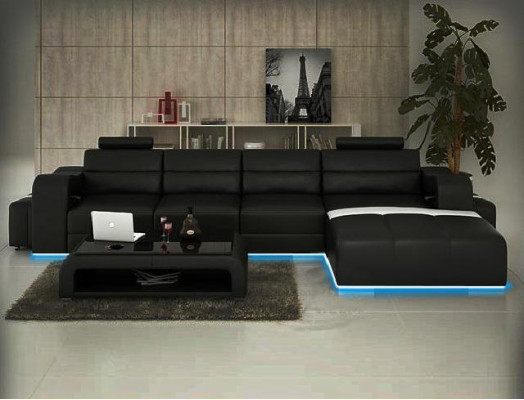 Ledersofa Ecksofa + USB Couch Design Wohnlandschaft Polster Garnitur Sofa L Form