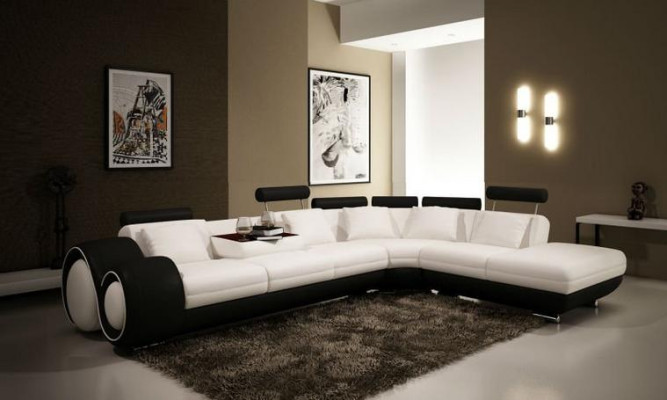 LEDERSOFA LEDERCOUCH USB GARNITUR SOFA WOHNLANDSCHAFT SCHWARZ/WEIß Maßfertigung