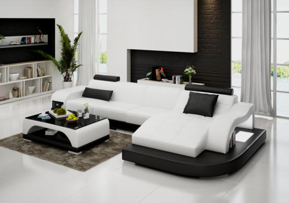 Ledersofa mit USB Wohnlandschaft Ecksofa Eck Garnitur Design Modern Sofa G8009D