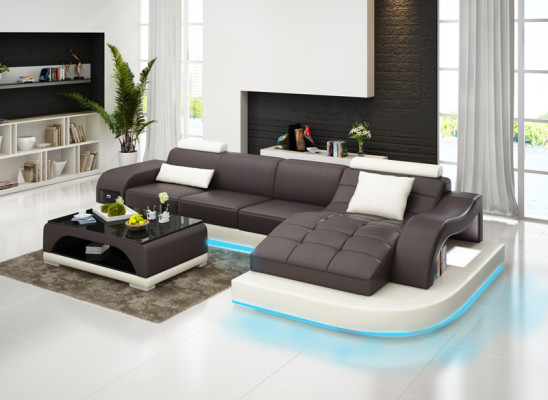 Ledersofa mit USB Wohnlandschaft Ecksofa Eck Garnitur Design Modern Sofa G8009D
