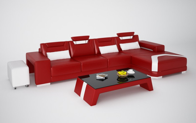 Ledersofa mit USB,Wohnlandschaft Ecksofa Eck Garnitur Design Modern Sofa F3011C