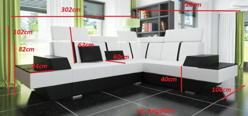 Designer Ecksofa Wohnlandschaft Sofa mit USB Couch Stoff Textil Leder Patentiert