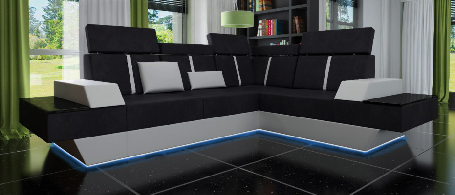 Design Wohnlandschaft Sofa Ecksofa USB Stoff Textil Leder Maßanfertigung Ecksofa