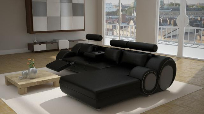 Designer Garnitur Wohnlandschaft Eckcouch Sofa USB Polster Ledersofa Sofas Grau