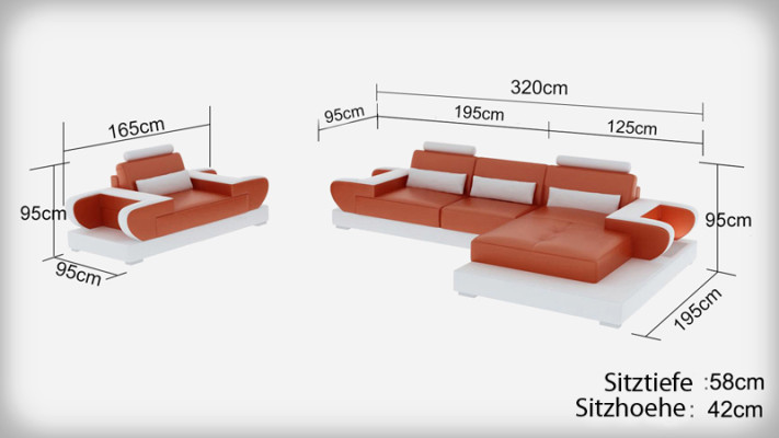 Design XXL Big Sofa mit USB,Ecksofa Ledersofa Couch Polster Ecke Wohnlandschaft