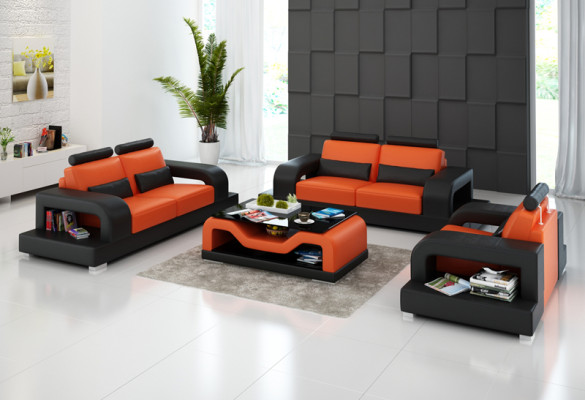 Ledersofa Couch Wohnlandschaft 3+2+1 Sitzer Garnitur Modern Design Sofa