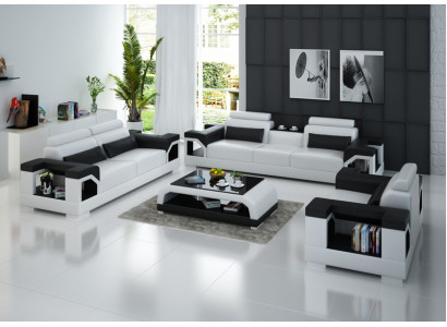 Ledersofa Couch Wohnlandschaft 3+2+1 Sitzer Garnitur Design Modern Sofa mit USB