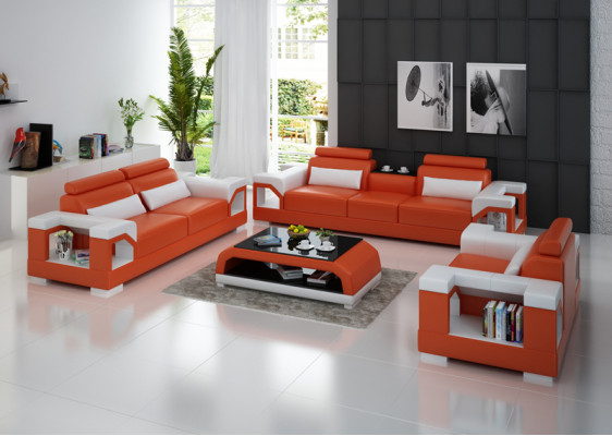 Ledersofa Couch Wohnlandschaft 3+2+1 Sitzer Garnitur Design Modern Sofa mit USB