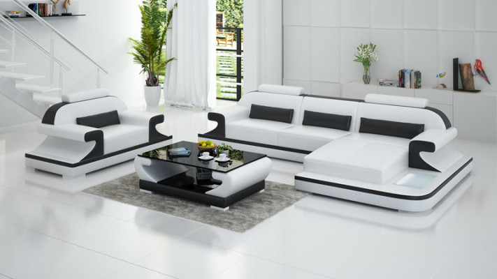 Ledersofa Couch Wohnlandschaft Ecksofa + Sessel Neu Garnitur Design Sofa G8021E