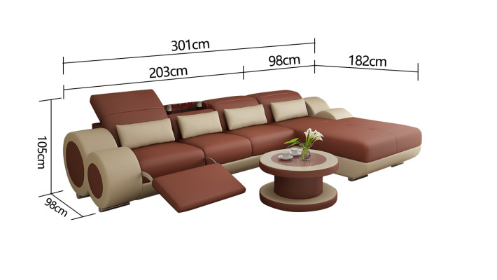 Ledersofa + USB Sofagarnitur Neu Ecksofa Eck Garnitur Design Modern Sofa G8035H