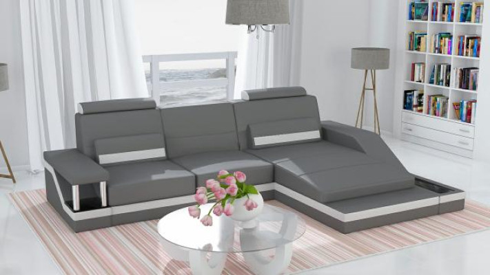 Ecksofa Garnitur Leder Textil Stoff Wohnlandschaft Sofa USB Neu Maßanfertigung
