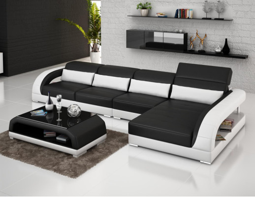 Ledersofa mit USB,Wohnlandschaft Ecksofa Eck Garnitur Design Modern Sofa G8016C