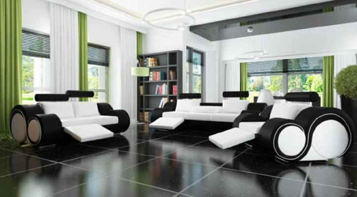 Sofa BERLIN Polster Couch Garnitur 3+2 Sitz Designer Sofa Ledersofa mit USB Neu