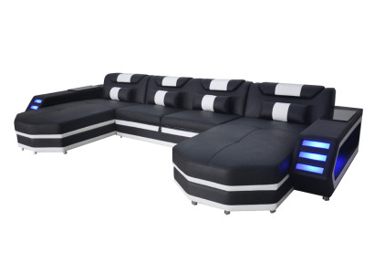 Design Leder Polster Sitz Ecke mit USB Leder Polster Landschaft Zimmer Wohn Sofa