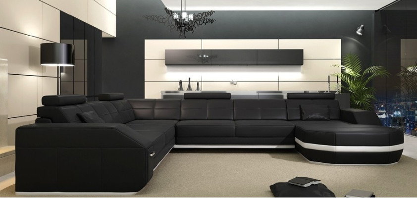 Ledersofa Ecksofa Wohnlandschaft Ecksofa Eckcouch Polster Sitz Ecke Neu USB+LED