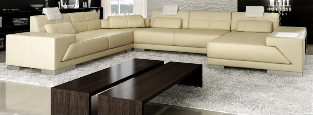 Ledersofa mit USB Couch Polster Ecke Wohnlandschaft Ecksofa Design Leder Neu LED