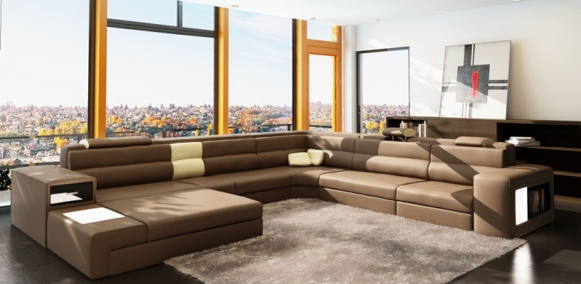 Ecksofa Sofa mit USB Couch Polster Garnitur Design Leder Textil Wohnlandschaft