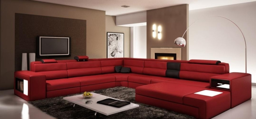 Ecksofa Sofa mit USB Couch Polster Garnitur Design Leder Textil Wohnlandschaft