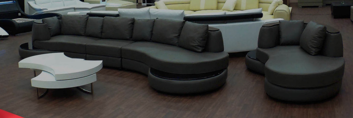Designer Runde USB Ecksofa Wohnlandschaft Rundsofa Ledersofa Couch Sofa UForm