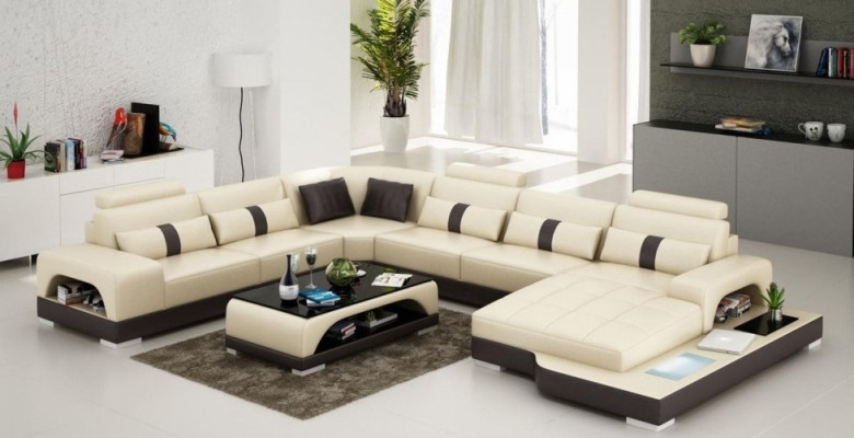 Leder U Form Wohnlandschaft Couch Big XXL Sofa LED USB Polster Ecke Garnitur Eck