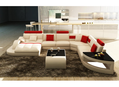 Multifunktion XXL Big Ledersofa Sofa mit USB,Eck Wohnlandschaft Ecksofa Polster
