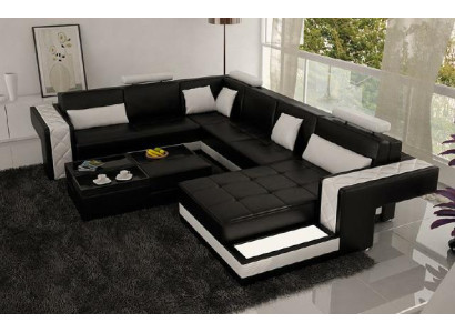Design Ledersofa Ecksofa Eckcouch Polster Sofa Ecke USB + LED Wohnlandschaft