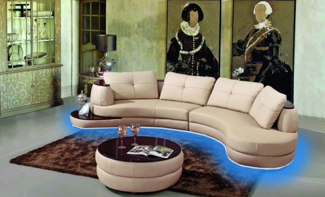 Moderne Rundcouch Ecksofa Runde Eck Polster Sofa Sitz Garnitur Leder Couch + USB