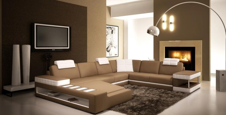 XXL Wohnlandschaft U Form Ledersofa Polster Ecksofa Sofa Couch Leder Textil USB