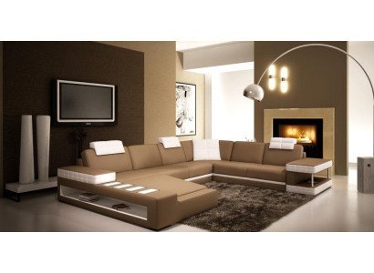 XXL Wohnlandschaft U Form Ledersofa Polster Ecksofa Sofa Couch Leder Textil USB