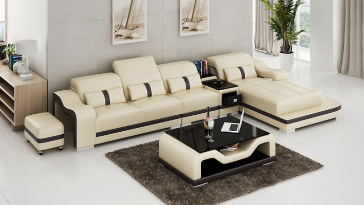 Ledersofa Couch Wohnlandschaft Ecksofa Eck Sofa Garnitur Design Modern G8027C
