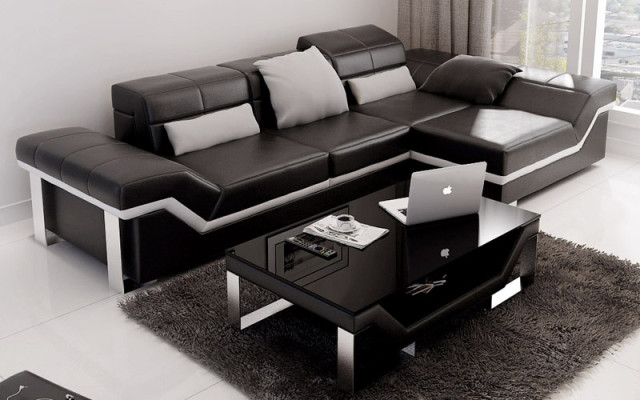 Ledersofa Sofa mit USB,Wohnlandschaft Ecksofa Garnitur Design Modern Sofa K5007F