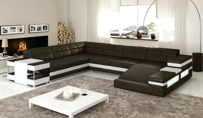 Ledersofa Sofa Couch Polster Ecke Wohnlandschaft Ecksofa Design Leder PH3006 Neu