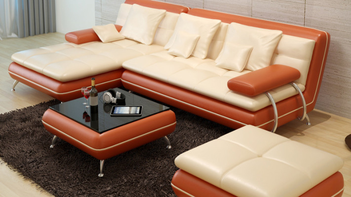 Ledersofa mit USB Wohnlandschaft Ecksofa Eck Garnitur Design Modern Sofa F3015