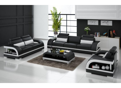 Designer Sofagarnitur Ledersofa USB Set 3+2+1 Garnitur Sofa Couch Neu Garnituren