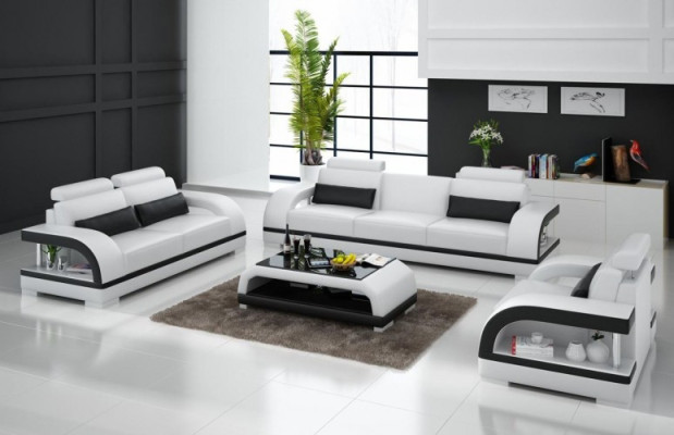 Designer Sofagarnitur Ledersofa Set 3+2+1 mit USB Garnitur Sofa Couch Neu Weiß