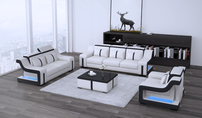 Designer Sofa Couch 3+2 Sitz Polster Leder Couchen Big Sofas Beleuchtet