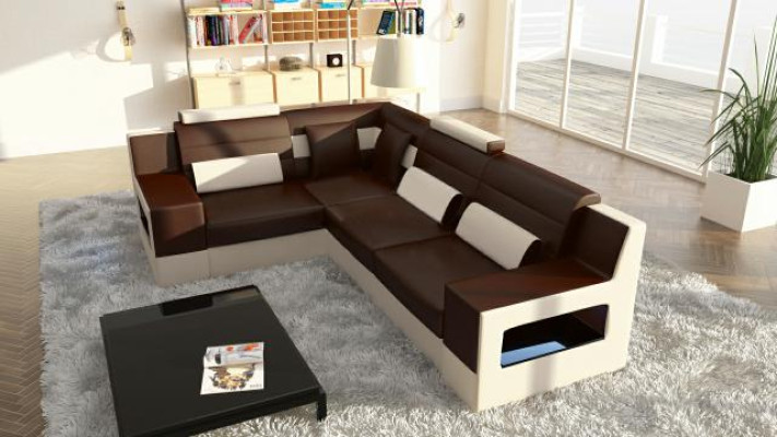 Ecksofa Garnitur Textil Stoff Leder Sofas Wohnlandschaft Sofa + USB Polster Ecke