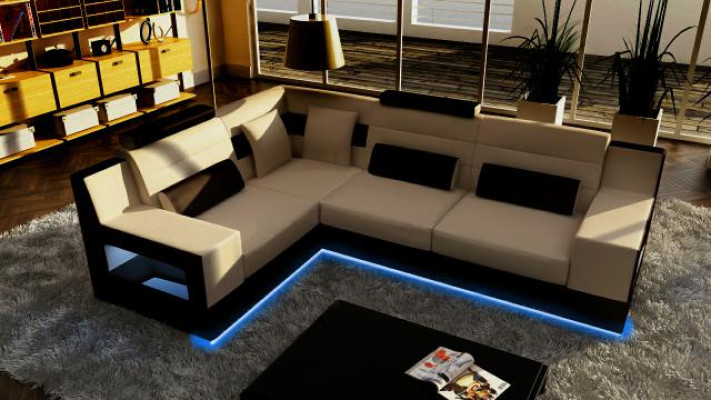 Wohnlandschaft Sofa USB Polster Ecke Ecksofa Garnitur Massfertigung Leder Sofa